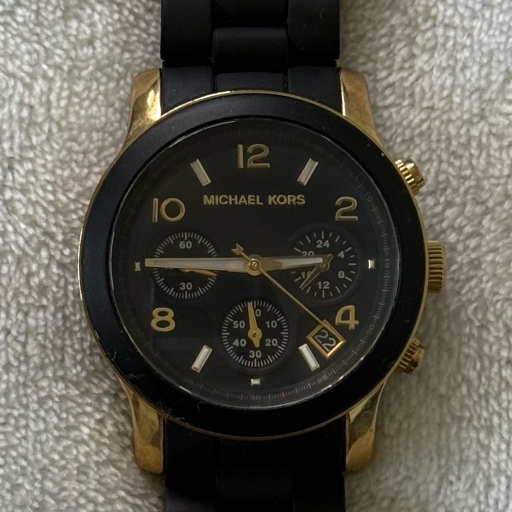 Michael Kors Black & Gold Chronograph Watch MK5191 Silicone Strap